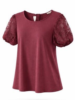 Chic Lace Sleeve Blouse in Burgundy